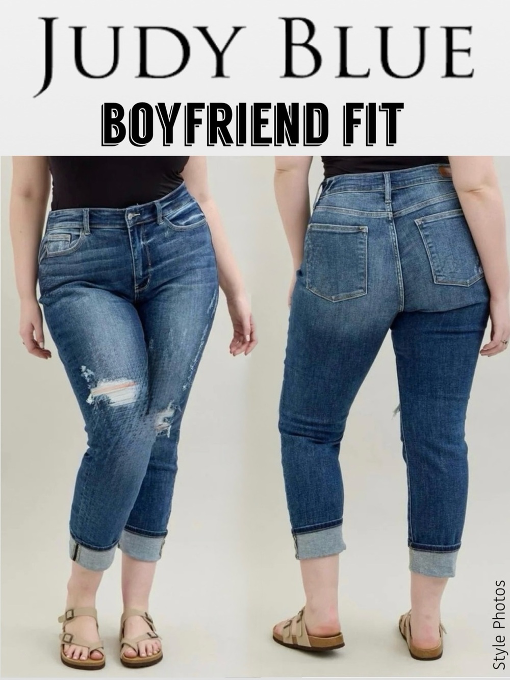 Judy Blue Boyfriend Fit Jeans Patched Rips High Rise JB8284MD Women’s Plus (24W)